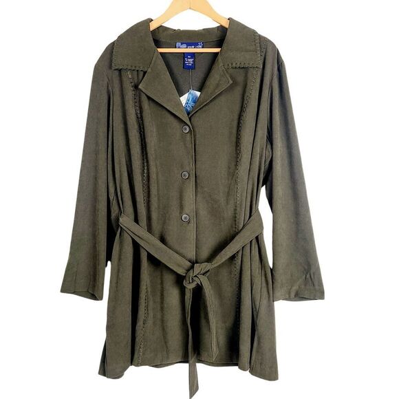 NEW Susan Graver QVC‎ Jacket 2X Olive Green Micro Suede Button Front Longline